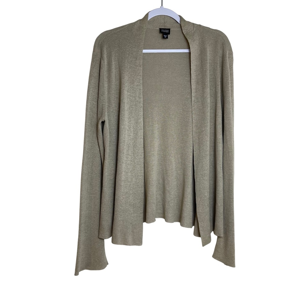 EILEEN FISHER Tan Open-front Cardigan 100% Linen Sz XL READ